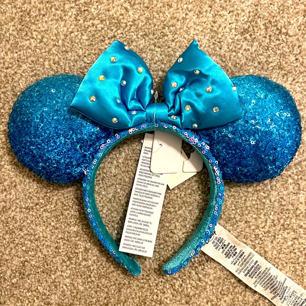 Disney Blue Aqua Sequin Minnie Ears Headband